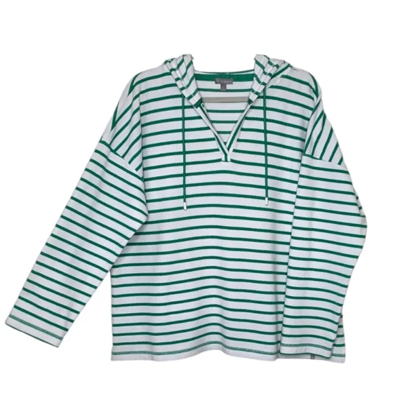 T by Talbots Green Volley Stripe Hooded Ribbed Pullover Hoodie Size XL - Picture 2 of 8